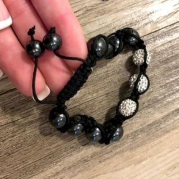 NEW Black Hematite Agate & Glass Crystal Bracelet - Picture 3 of 6